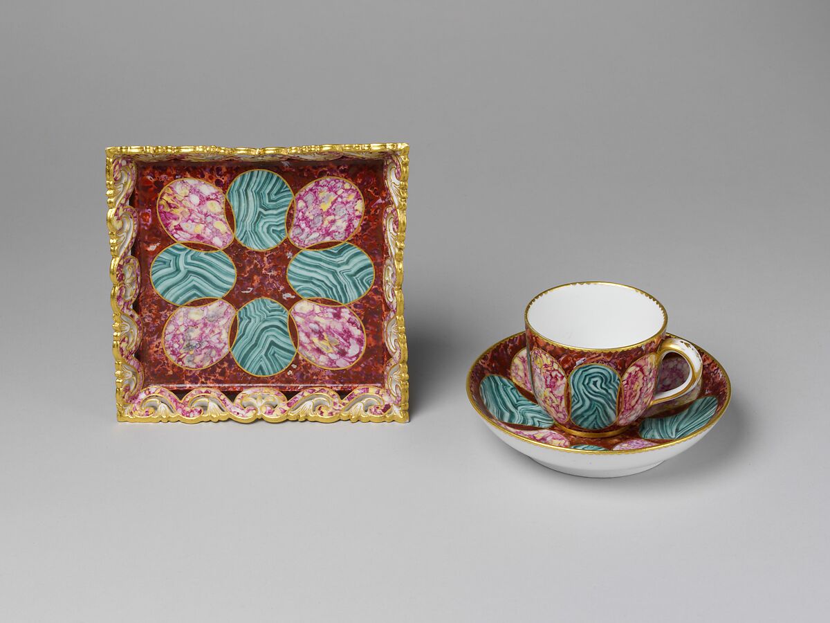Small tray, cup and saucer (déjeuner carré), Sèvres Manufactory (French, 1740–present), Soft-paste porcelain, French, Sèvres 