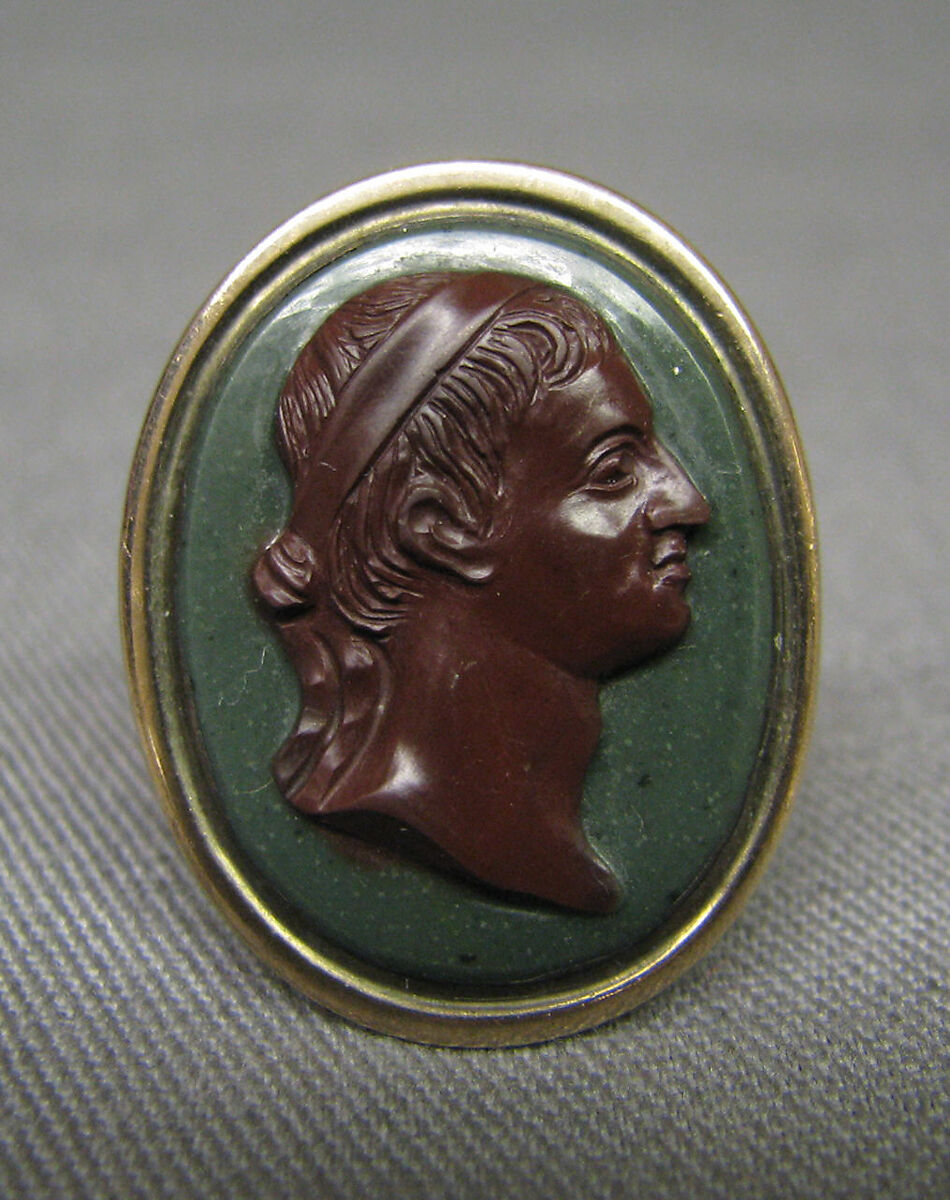 Head of a hero wearing a fillet, Jasper, gold mount, European