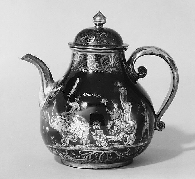 Teapot (part of a set), Earthenware, silver, German, Bayreuth