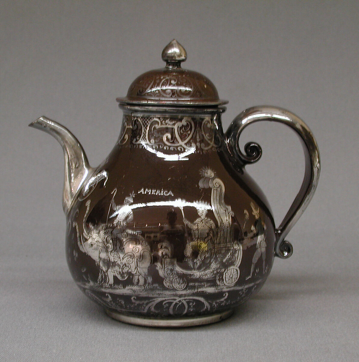 Teapot (part of a set), Earthenware, silver, German, Bayreuth 
