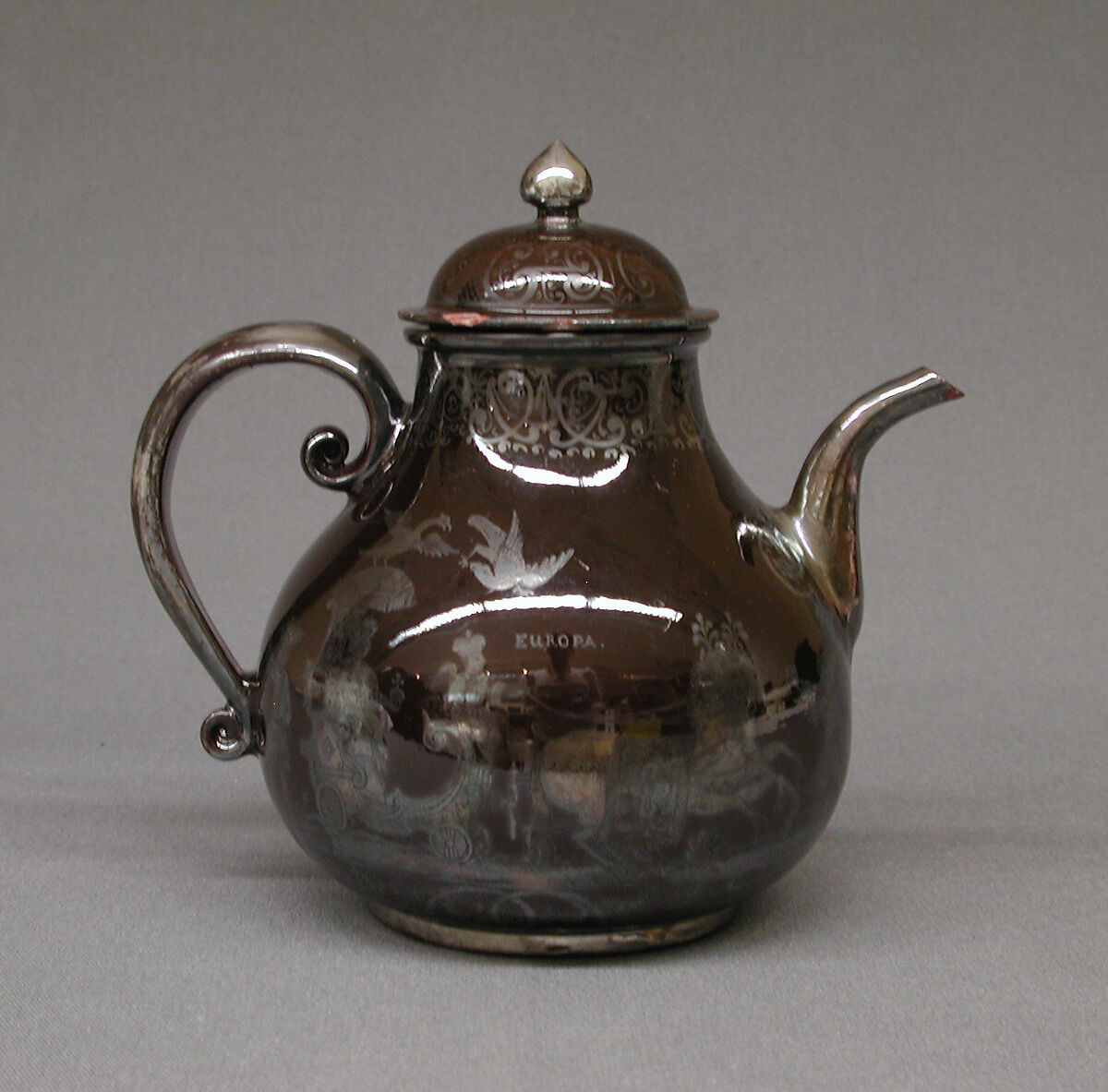 Teapot (part of a set), Earthenware, silver, German, Bayreuth