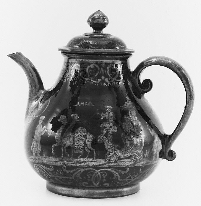 Teapot (part of a set), Earthenware, silver, German, Bayreuth