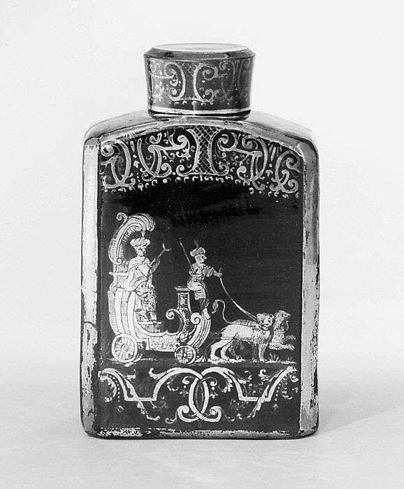 Tea caddy (part of a set), Earthenware, silver, German, Bayreuth