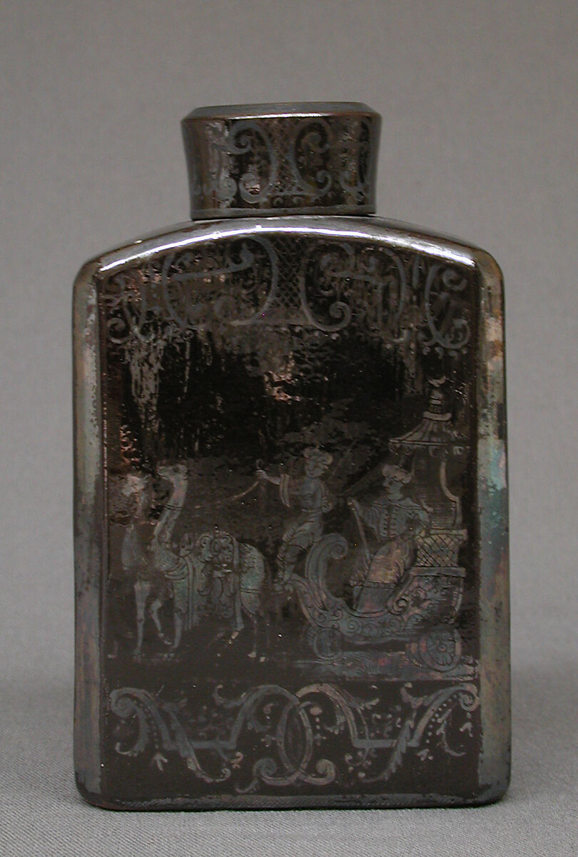 Tea caddy (part of a set), Earthenware, silver, German, Bayreuth 