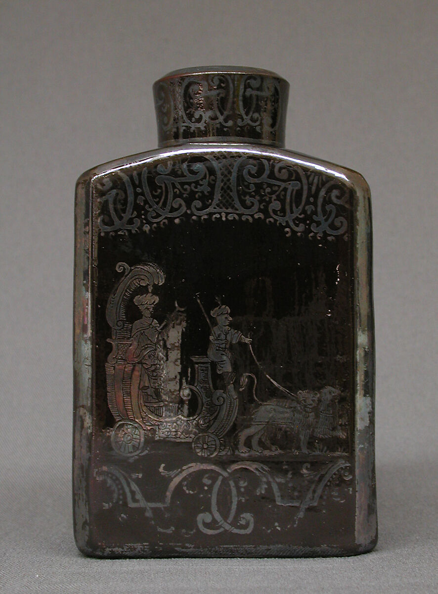 Tea caddy (part of a set), Earthenware, silver, German, Bayreuth
