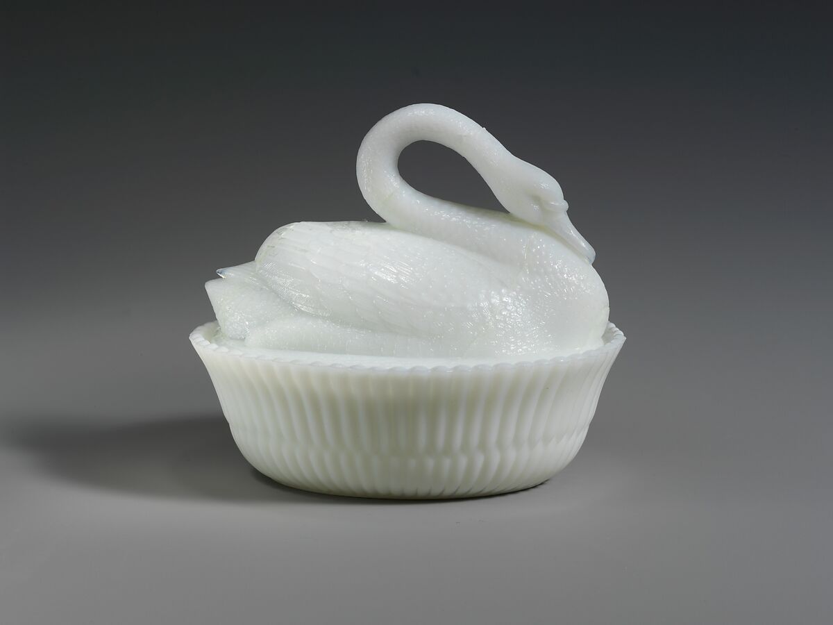Figure Dish, McKee and Brothers (1856–89), Pressed white opaque glass, American 