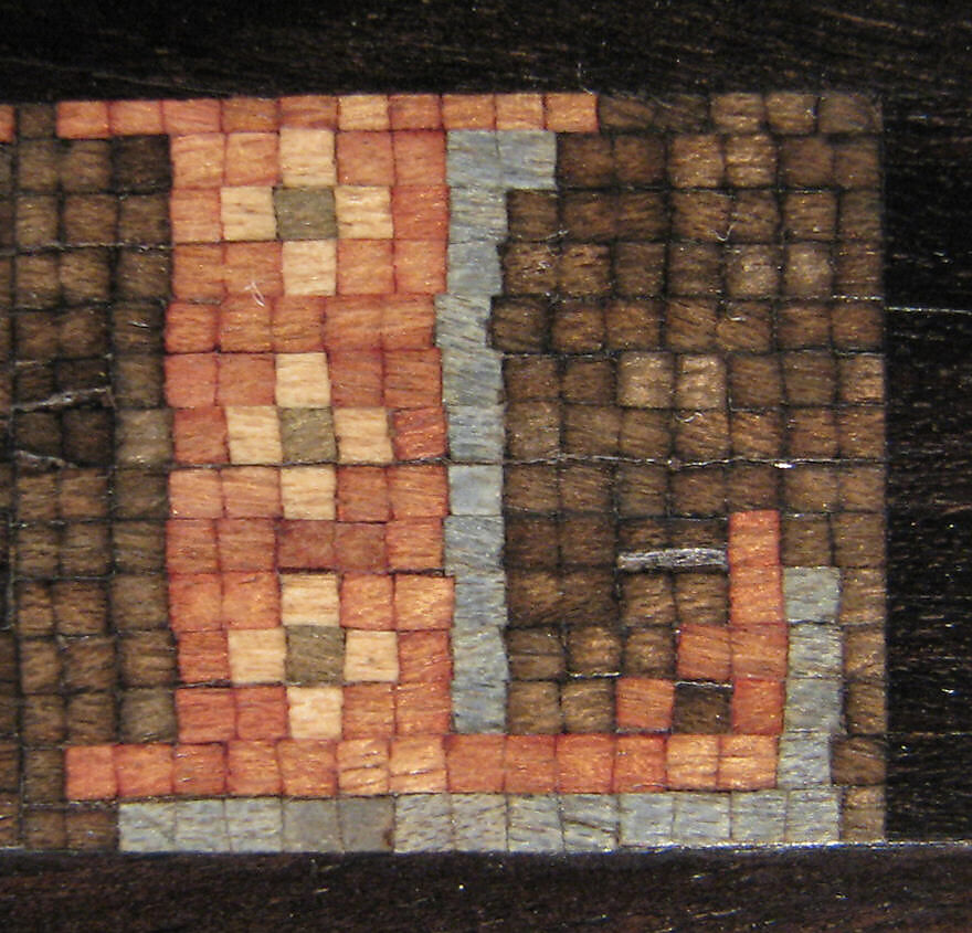 Prie-dieu, Stammer &amp; Breul (active mid-19th century), Oak and pine veneered with rosewood, tulipwood, ebony and ebonized wood, and micromosaic decoration of various natural and stained woods; modern silk-velvet; coated brass, Austrian, Vienna