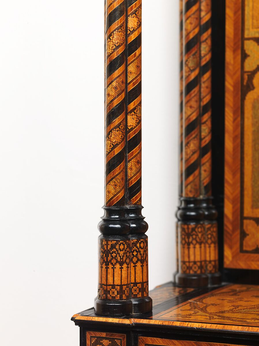 Prie-dieu, Stammer &amp; Breul (active mid-19th century), Oak and pine veneered with rosewood, tulipwood, ebony and ebonized wood, and micromosaic decoration of various natural and stained woods; modern silk-velvet; coated brass, Austrian, Vienna