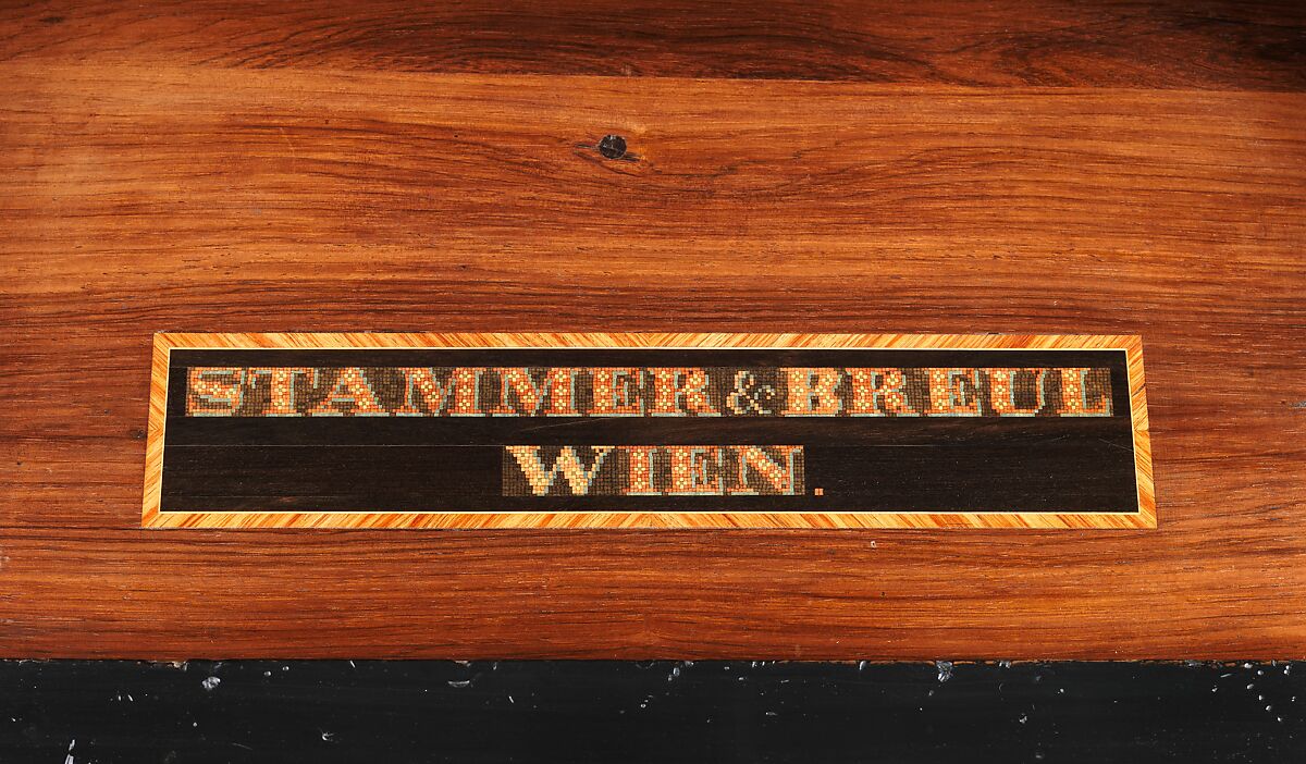 Prie-dieu, Stammer &amp; Breul (active mid-19th century), Oak and pine veneered with rosewood, tulipwood, ebony and ebonized wood, and micromosaic decoration of various natural and stained woods; modern silk-velvet; coated brass, Austrian, Vienna