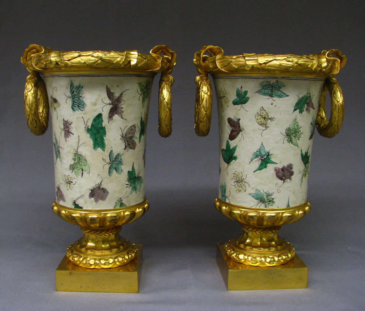 Pair of mounted vases, Chinese porcelain; gilt-bronze mounts, Chinese with French mounts