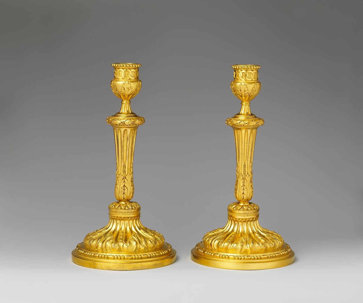 Pair of candlesticks, Gilt bronze, French 