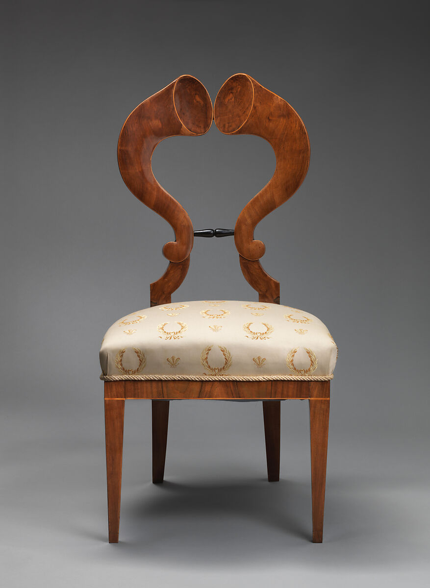 Chair, Walnut veneer on beech; ebonized wood; light color hardwood stringing, Austrian 