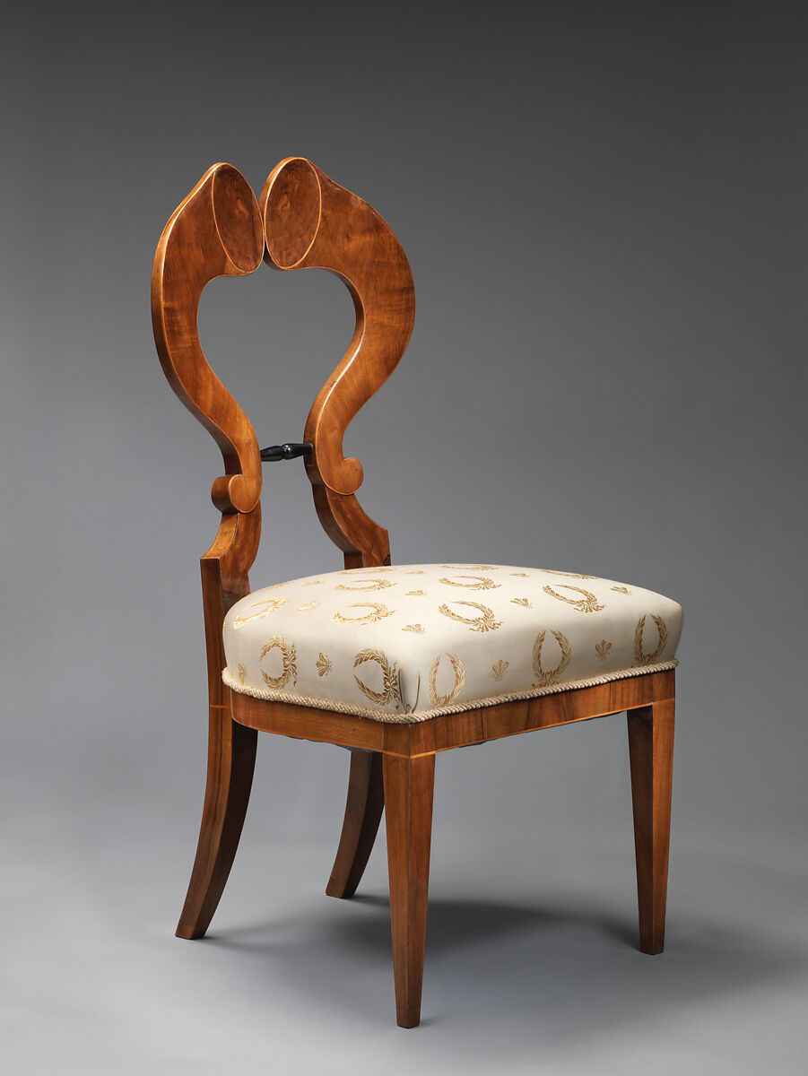 Chair, Walnut veneer on beech; ebonized wood; light color hardwood stringing, Austrian