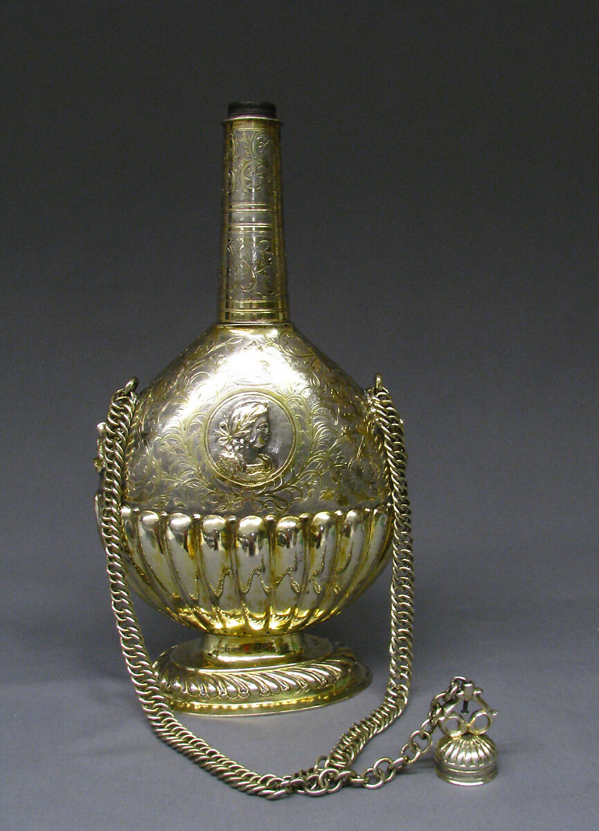 Pilgrim flask, I.P.S., Silver, silver-gilt, German, Leipzig