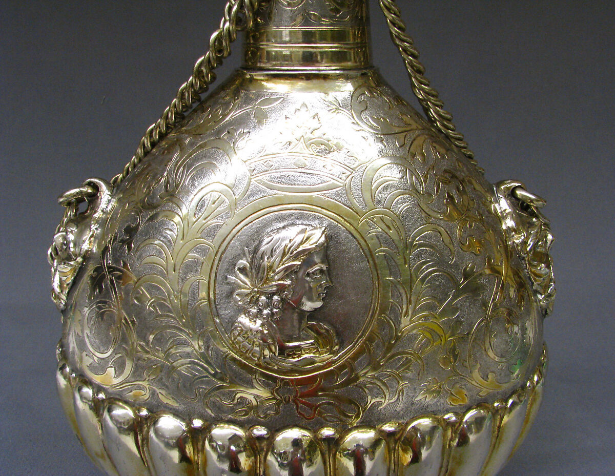 Pilgrim flask, I.P.S., Silver, silver-gilt, German, Leipzig