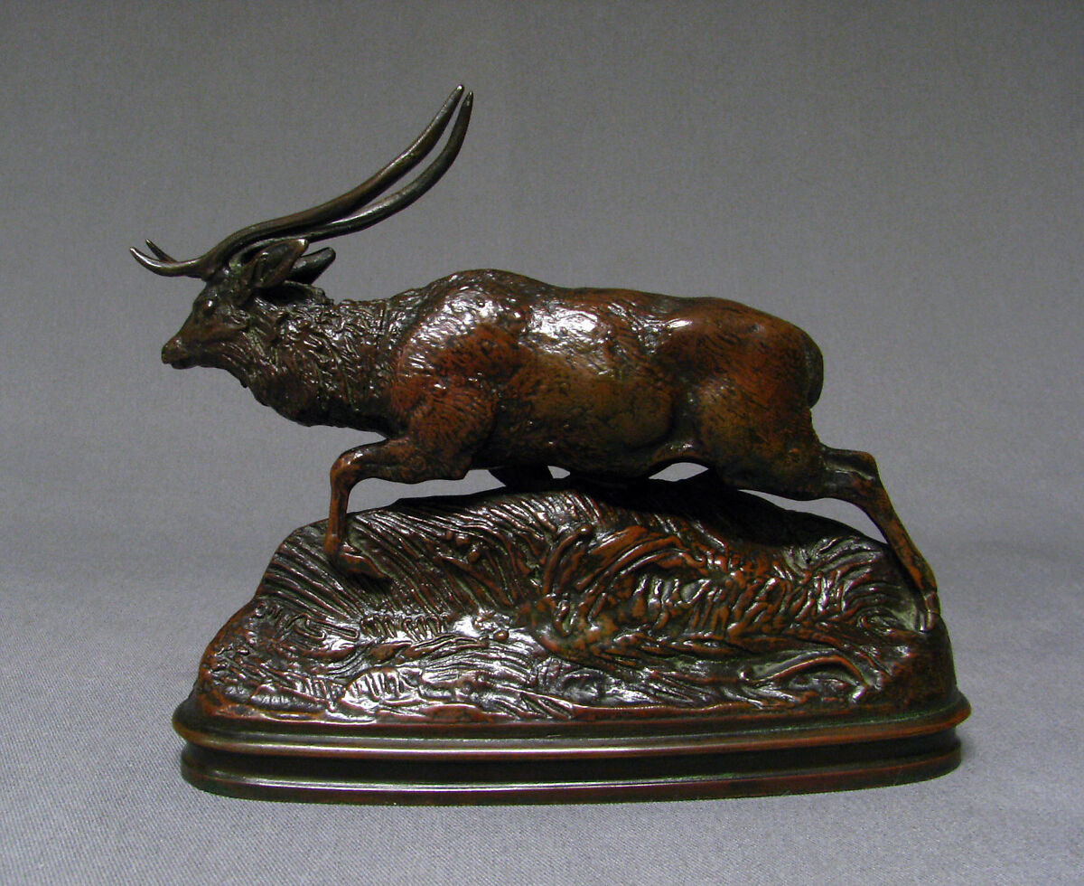 Java Deer (second version), Antoine-Louis Barye (French, Paris 1795–1875 Paris), Bronze, French