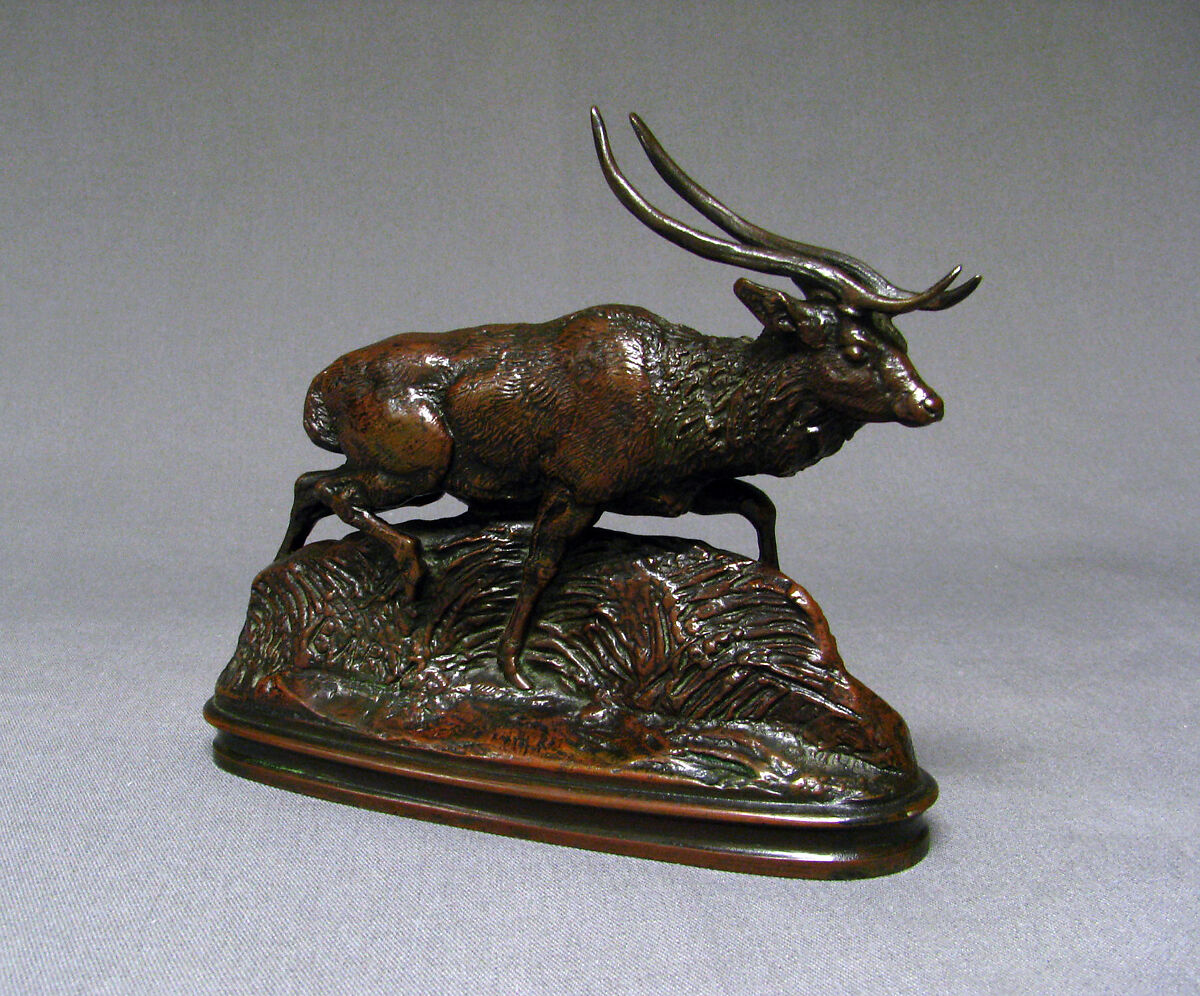 Java Deer (second version), Antoine-Louis Barye (French, Paris 1795–1875 Paris), Bronze, French