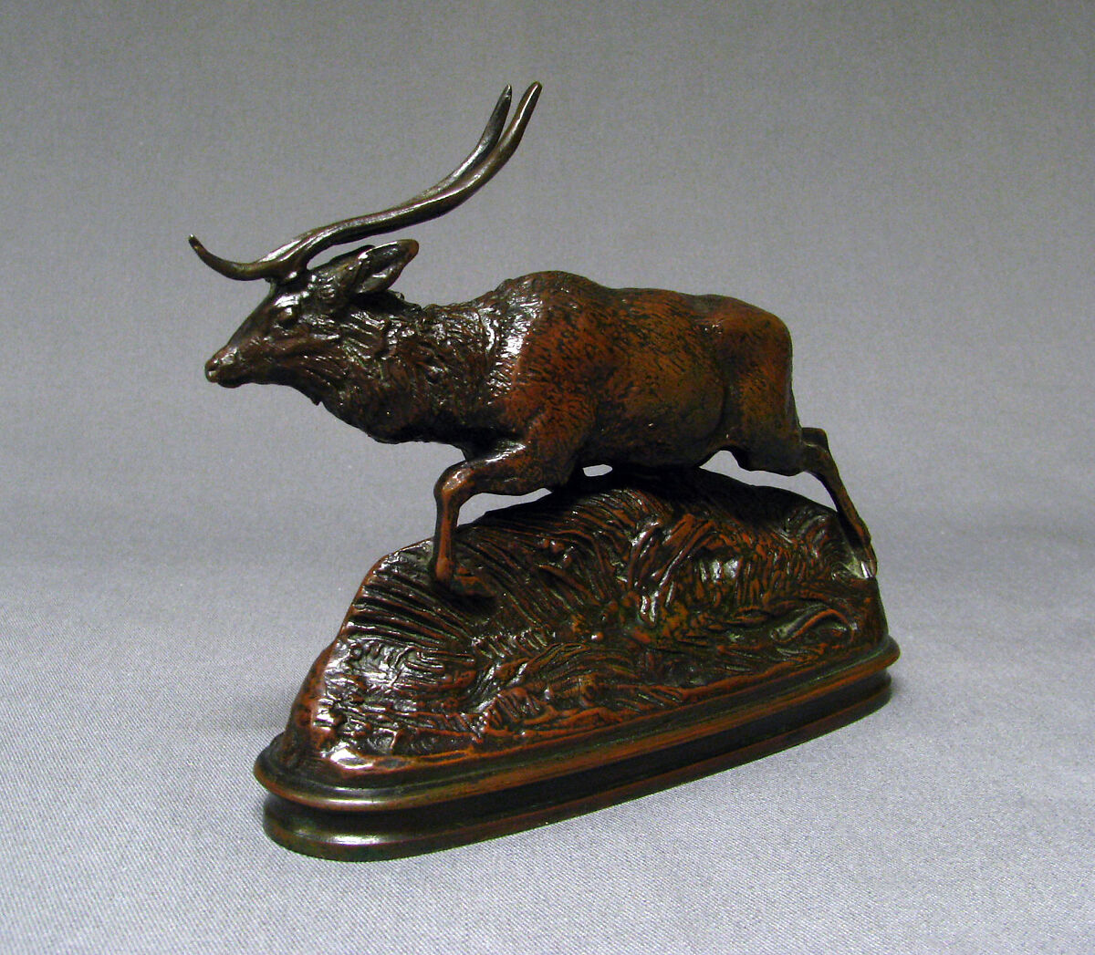 Java Deer (second version), Antoine-Louis Barye (French, Paris 1795–1875 Paris), Bronze, French