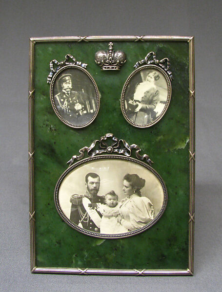 Picture frame, House of Carl Fabergé, Nephrite, silver mounts, Russian, St. Petersburg 
