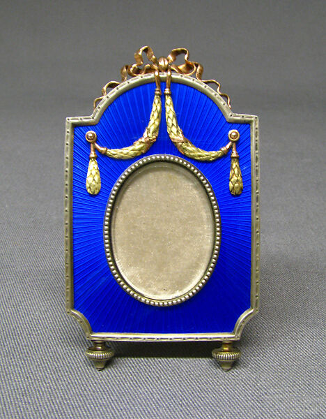 Picture frame, House of Carl Fabergé, Enameled silver, gold mounts, Russian, St. Petersburg