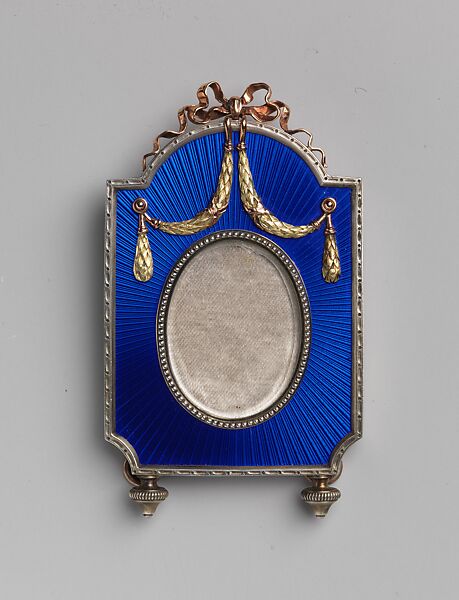Picture frame, House of Carl Fabergé, Enameled silver, gold mounts, Russian, St. Petersburg 