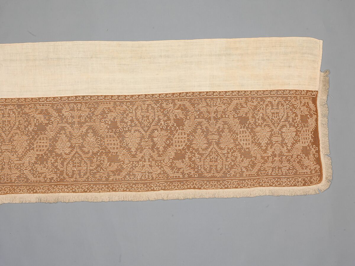 Valance, Embroidered net, buratto, linen, Italian