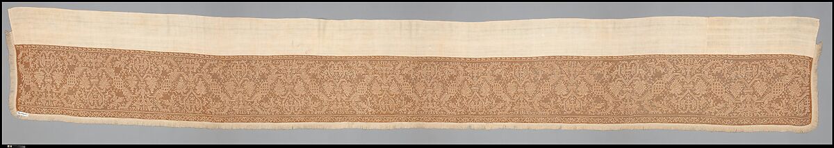 Valance, Embroidered net, buratto, linen, Italian