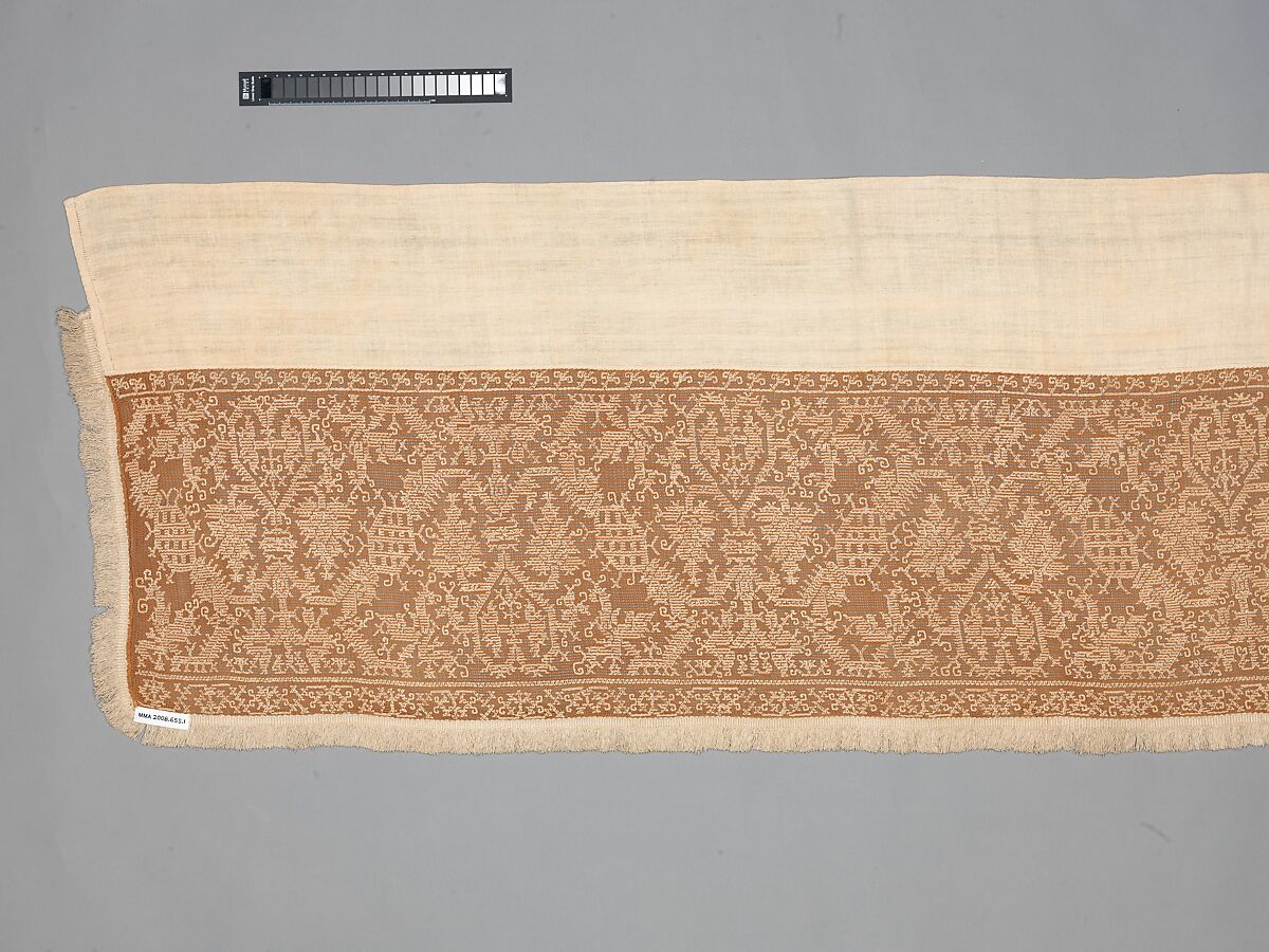 Valance, Embroidered net, buratto, linen, Italian