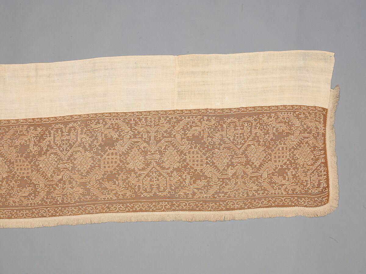 Valance, Embroidered net, buratto, linen, Italian