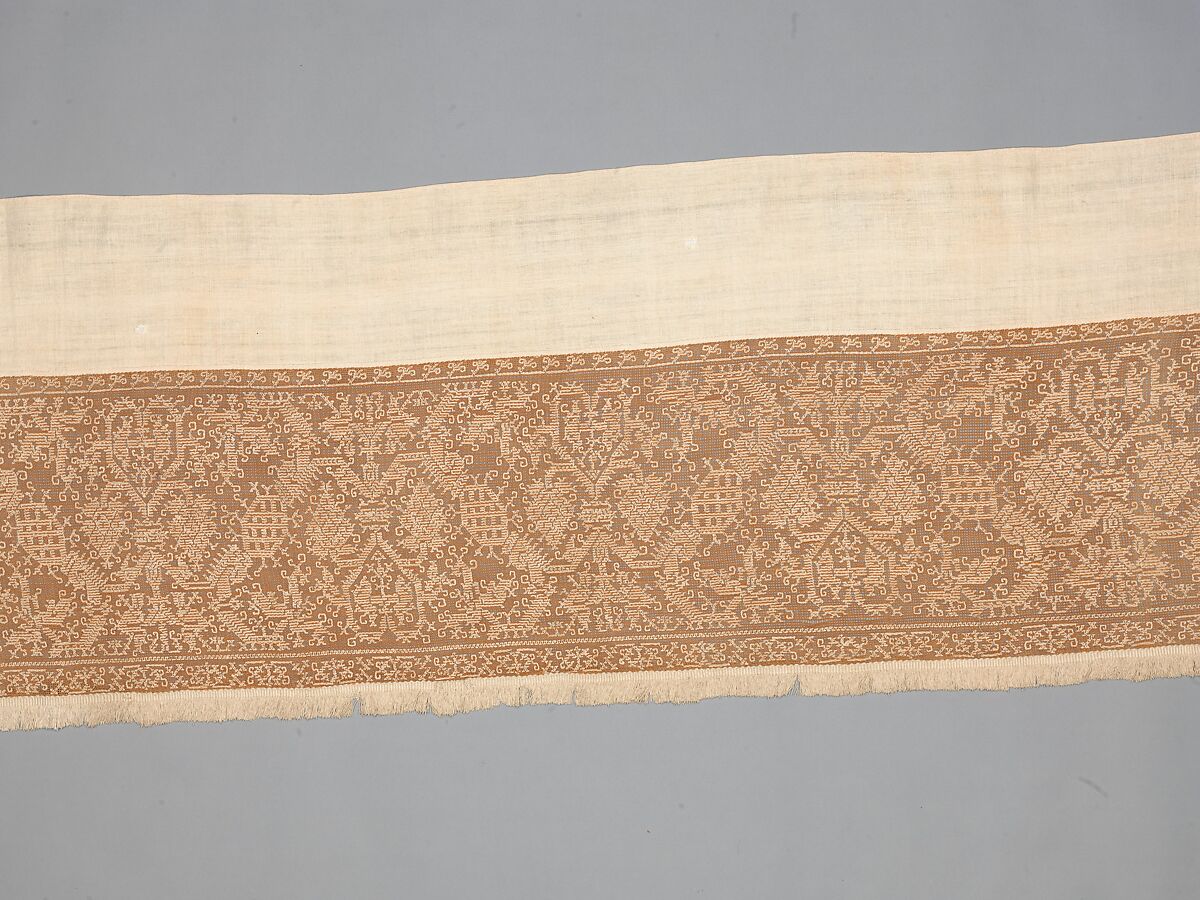 Valance, Embroidered net, buratto, linen, Italian