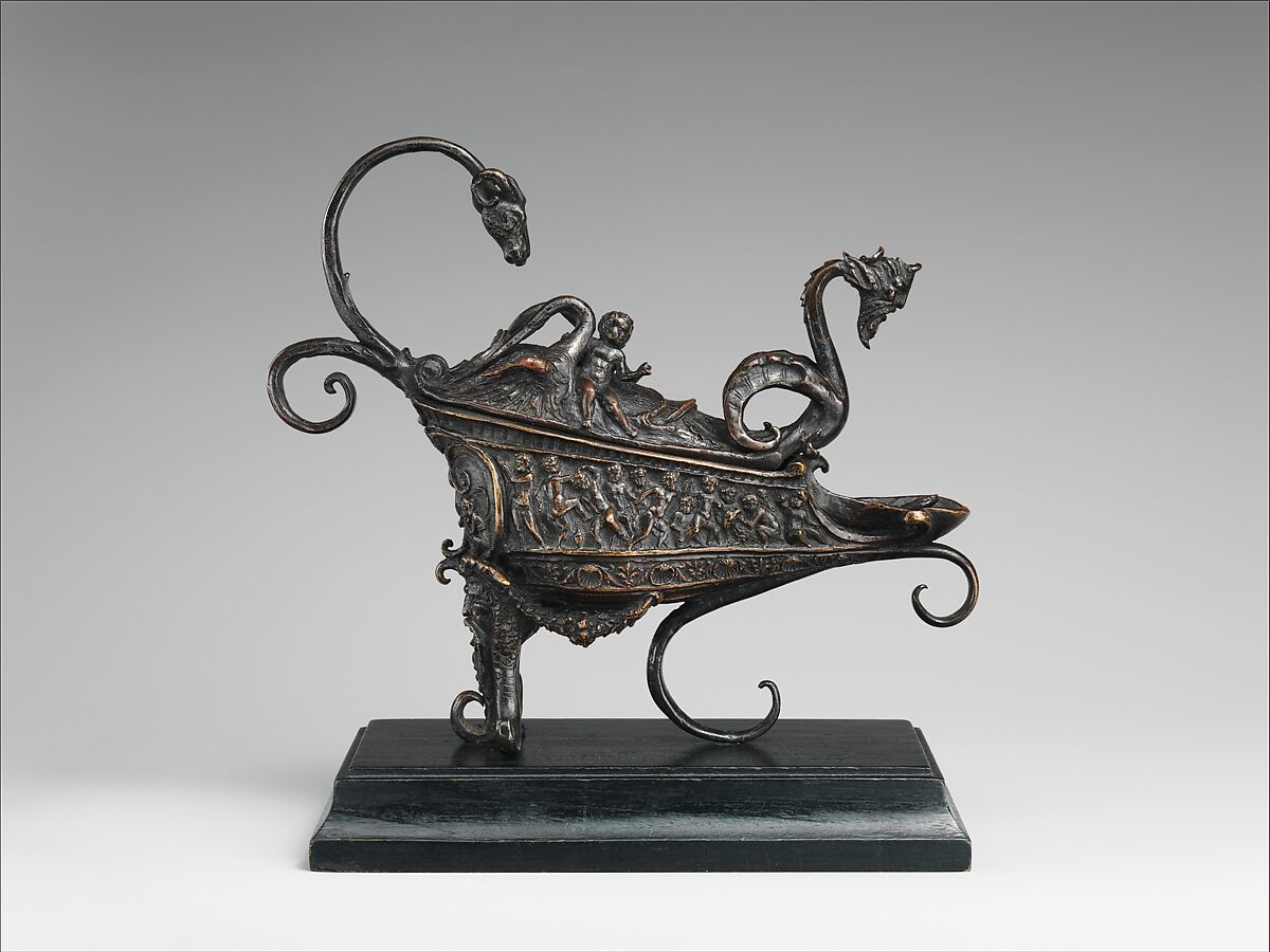 Rothschild lamp, Andrea Briosco, called Riccio (Italian, Trent 1470–1532 Padua), Bronze, on a later wood base, Italian, Padua 