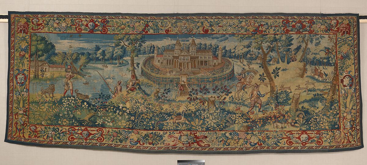 Hunters in a Landscape, Anonymous, 16th century, Wool, silk (14 warps per inch; 5-6 per cm), British, probably London