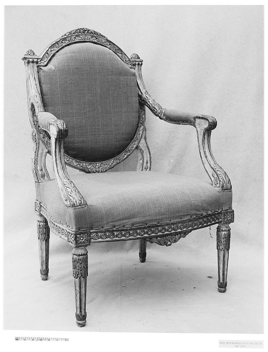 Armchair (one of a pair), Carved, painted and gilded beech, French