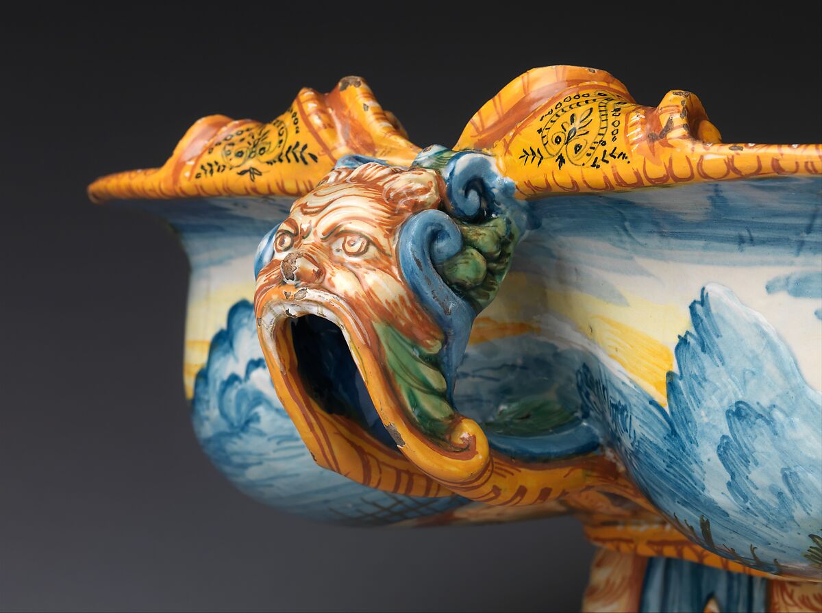 Wine cooler with A Marine Triumph of Bacchus, Perhaps workshop of Guido Durantino (Italian, Urbino, active 1516–ca. 1576), Maiolica (tin-glazed earthenware), Italian, Urbino