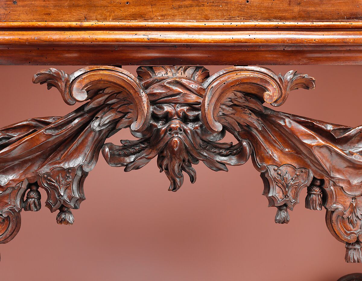 Bookcase (one of a pair), Design attributed to the architect Niccolo Michetti (Italian, died 1759), Walnut and poplar; iron hinges and locks, metal wire; antique silk and linen brocatelle door curtains (not original), Italian, Rome
