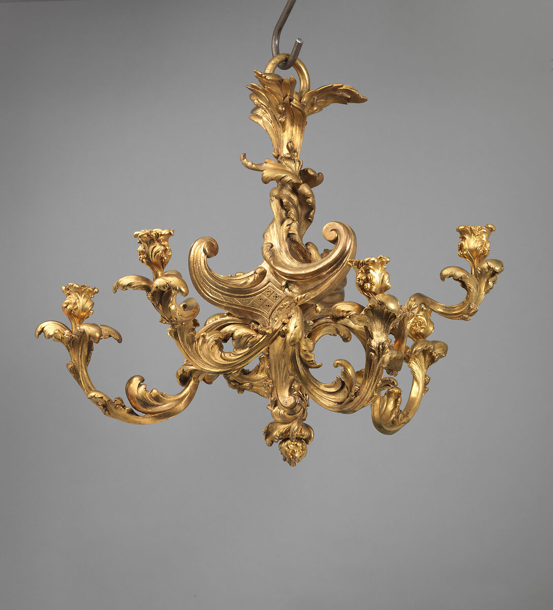 Six-light chandelier (one of a pair), Gilt bronze, probably French 