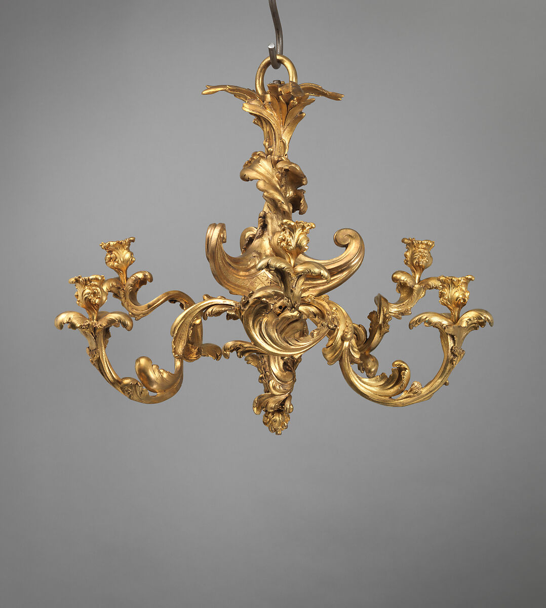 Six-light chandelier (one of a pair), Gilt bronze, probably French