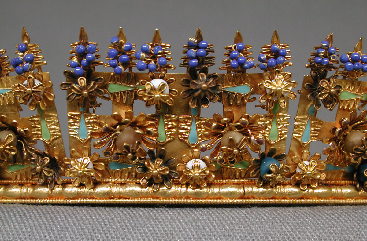 Diadem, Firm of Castellani, Gold, agate, glass, pearls, enamel, Italian, Rome