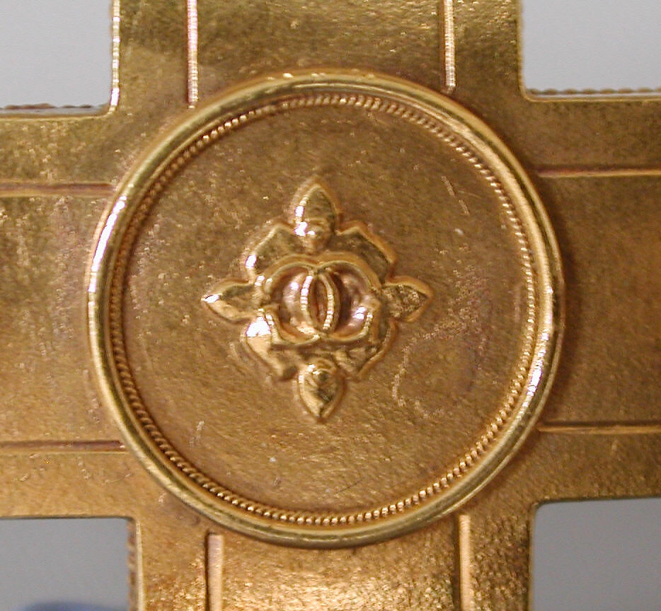 Brooch with Greek letters, Firm of Castellani, Gold, glass tesserae, Italian, Rome