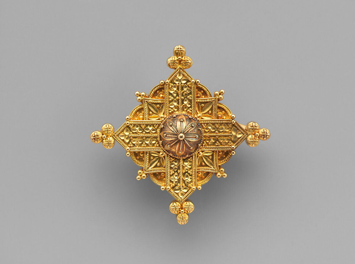 Pendant brooch in the form of a Gothic Cross, Carlo Giuliano (Italian, active England, ca. 1831–1895), Gold, British, London 