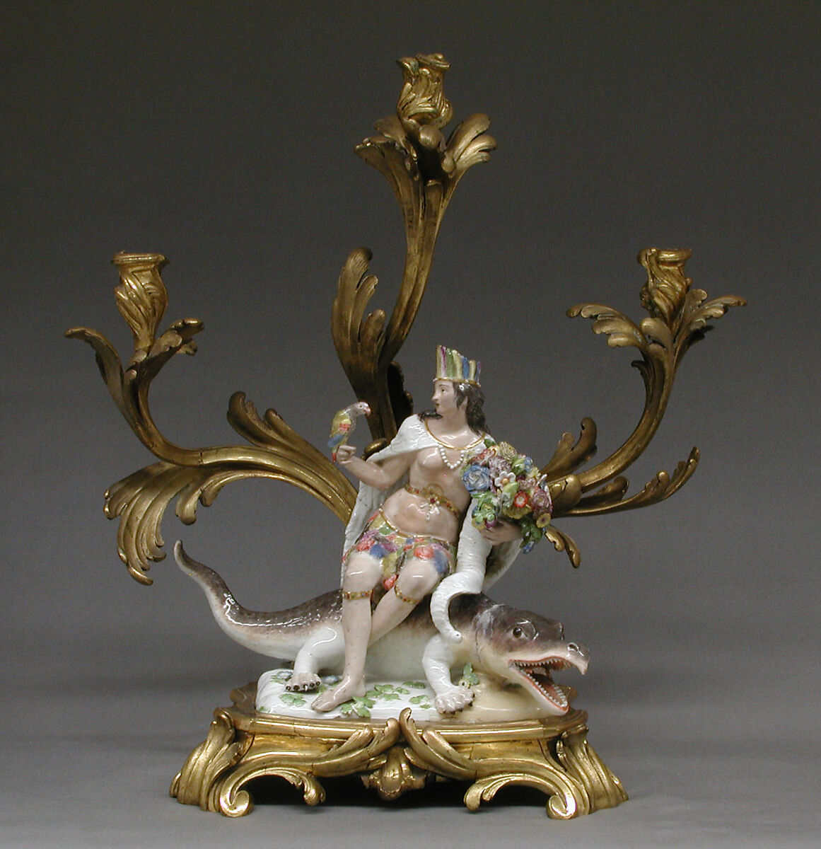 America (one of a pair), Meissen Manufactory (German, 1710–present), Porcelain, gilt bronze, German, Meissen 