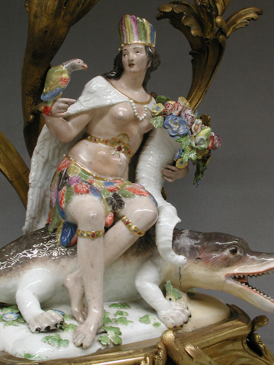 America (one of a pair), Meissen Manufactory (German, 1710–present), Porcelain, gilt bronze, German, Meissen