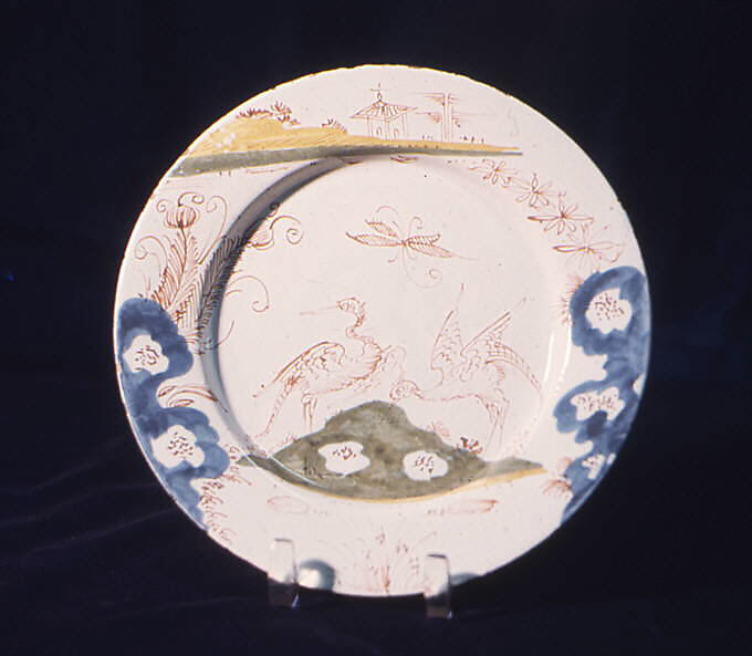 Plate (one of a pair), Tin-glazed earthenware, Dutch, Delft