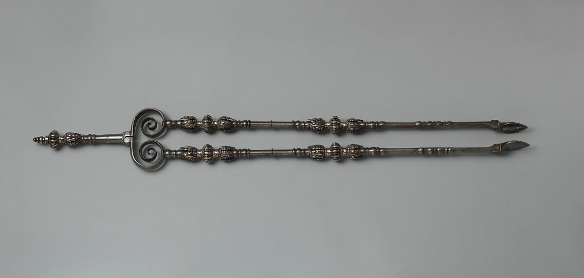 Tongs (part of a set), Silver, iron, British 