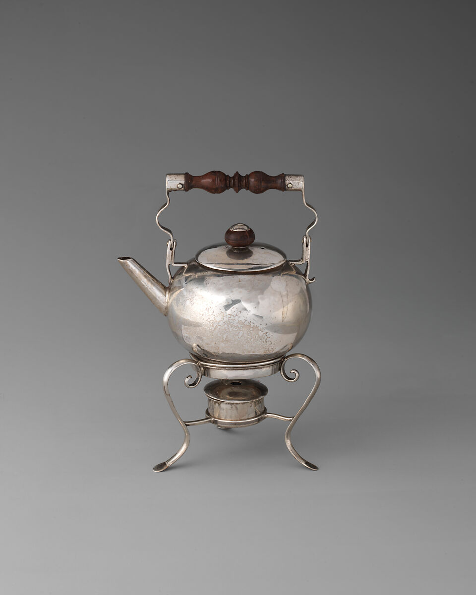 Miniature kettle with stand, Joseph Collier, Silver, wood, British, Exeter 