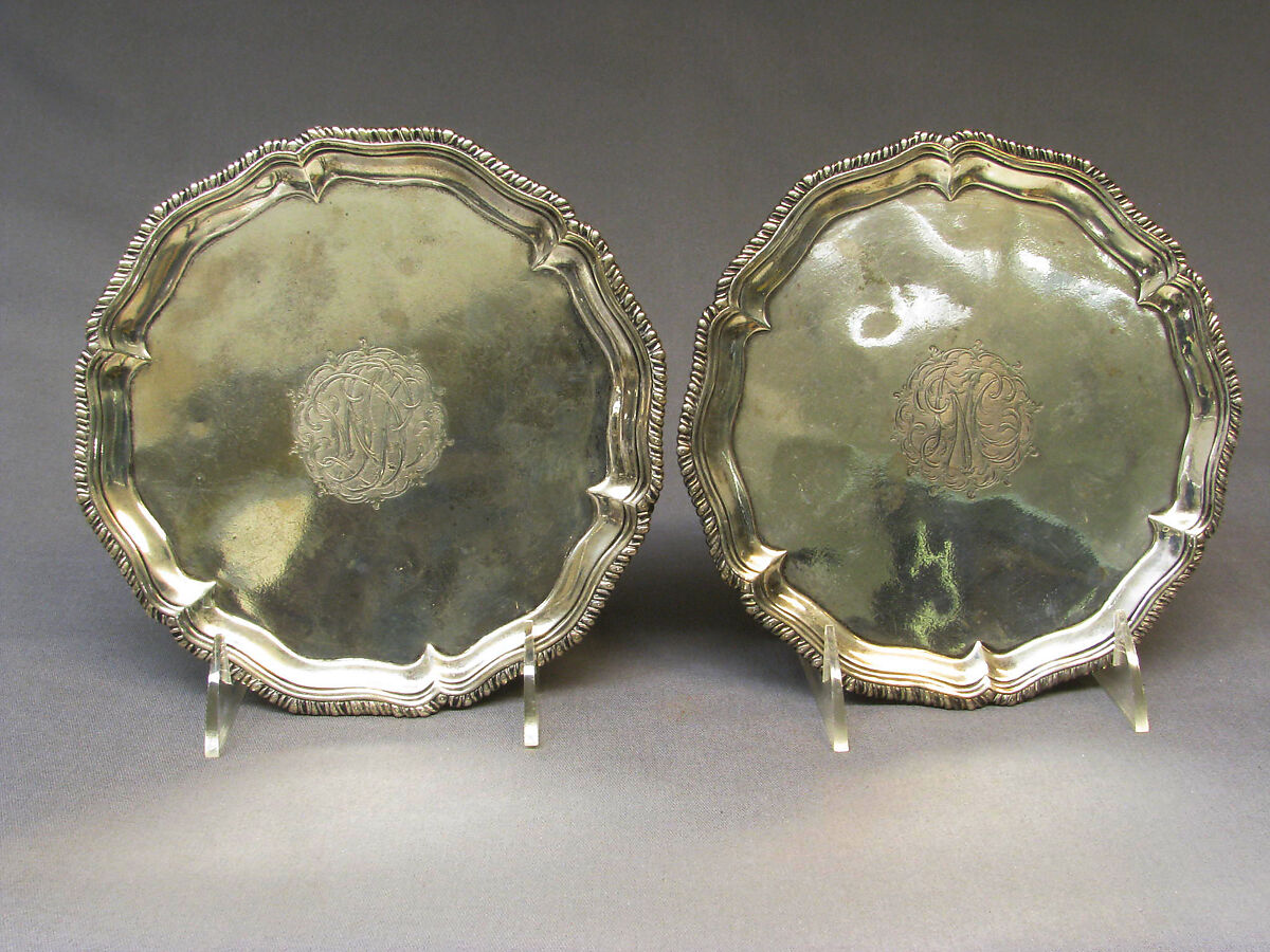 Salver (one of a pair), Probably by Thomas Hannam, Silver, British, London