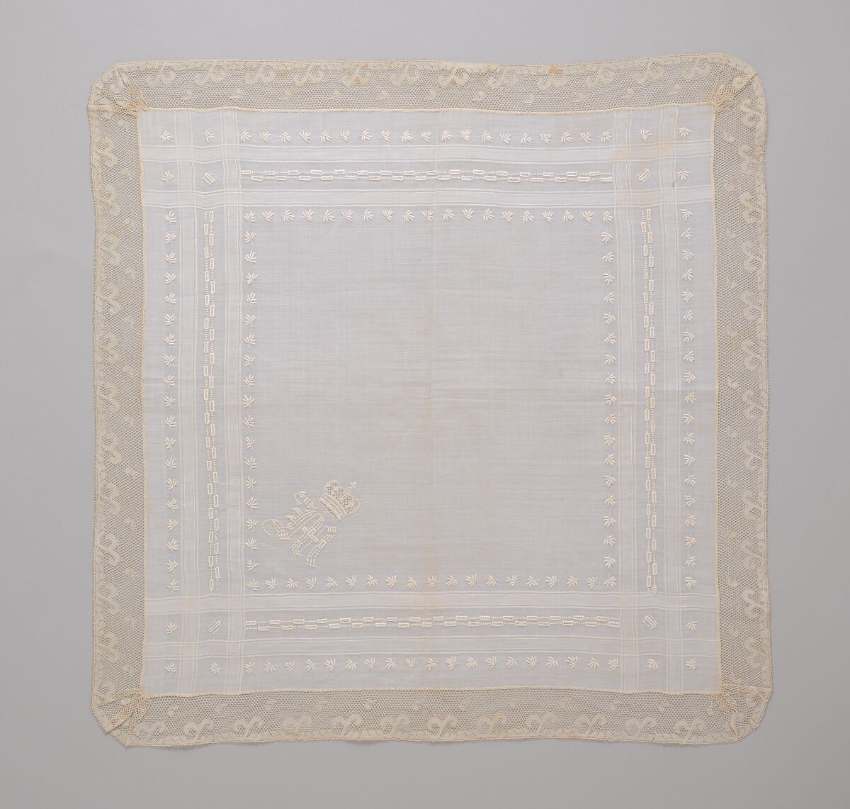 Handkerchief, silk on linen, French or Swiss 