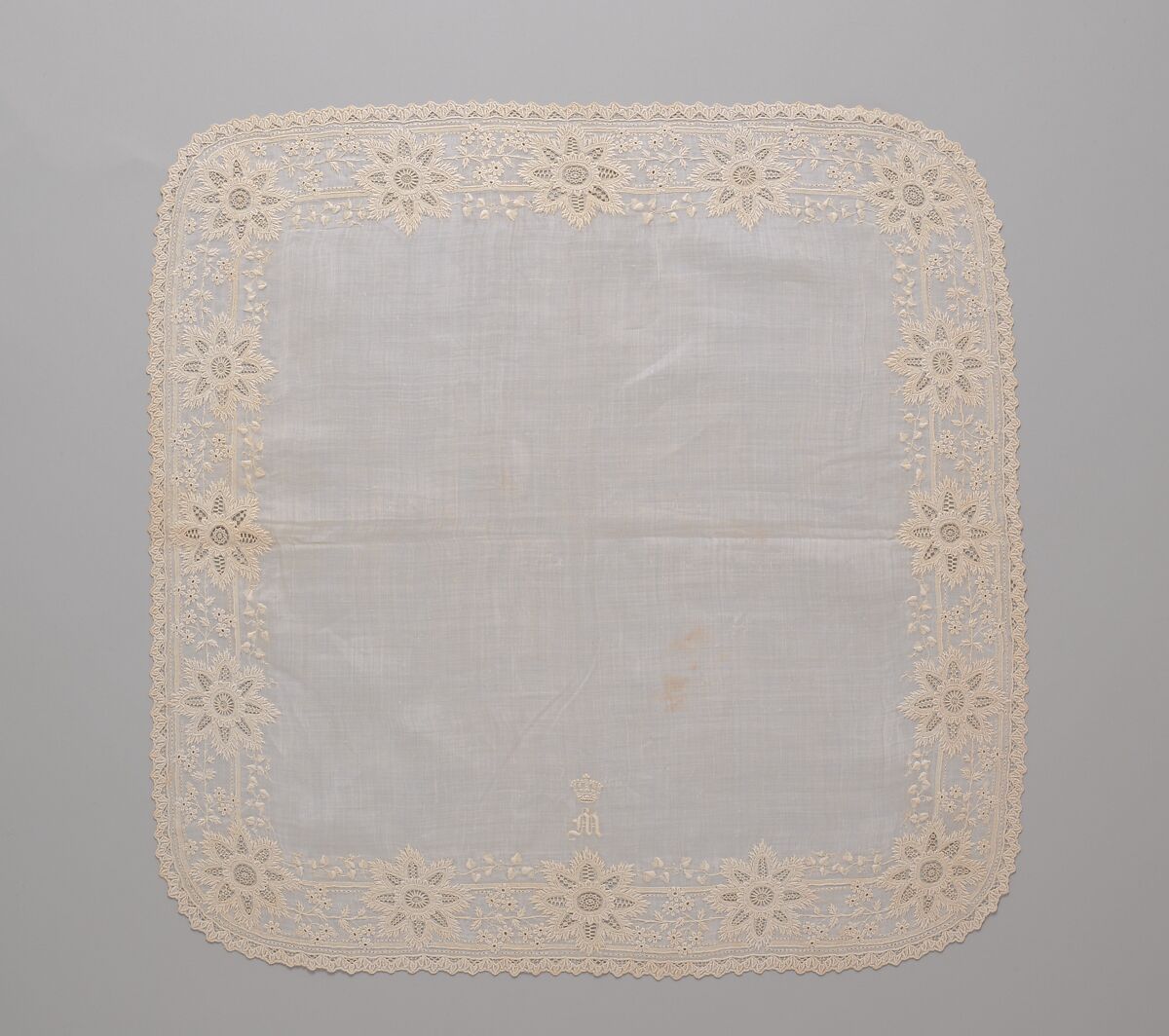 Handkerchief, silk on linen, French or Swiss 