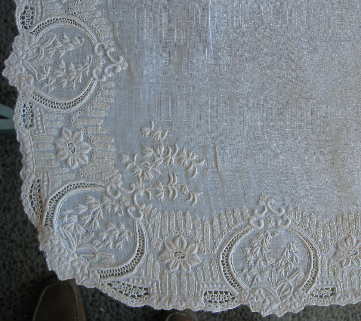 Handkerchief, silk on linen, French or Swiss