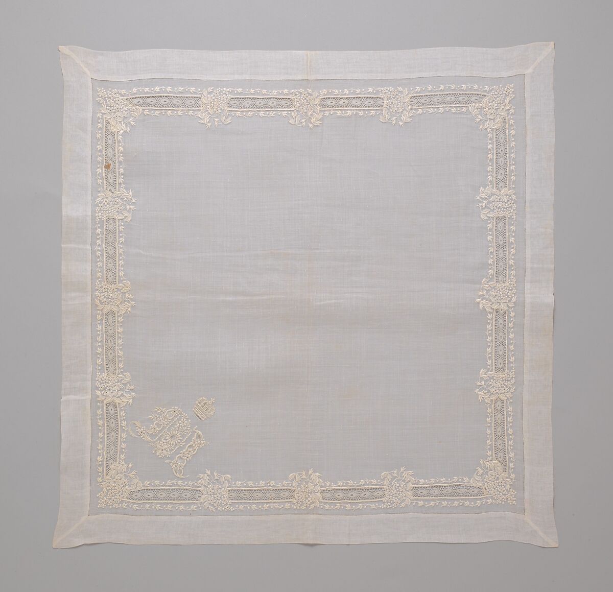 Dresser cloth, silk on linen, French or Swiss 